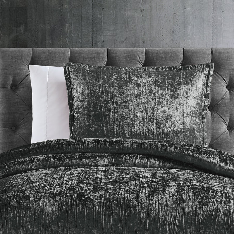 Charcoal Twin Velvet Comforter Set with Sham