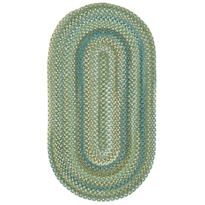 Tapis bleu / brun en laine tressée à la main Phoebe, Ovale 3 pi x 5 pi