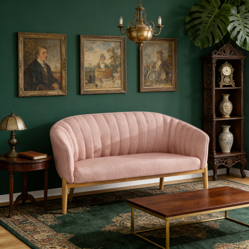 LOVESEAT, causeuse, canapé avec pieds en bois d'hévéa, Rosé