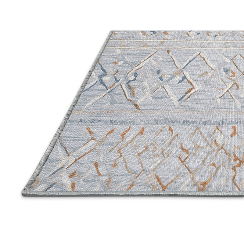 Machine Washable Blue Area Rug, Square 3'