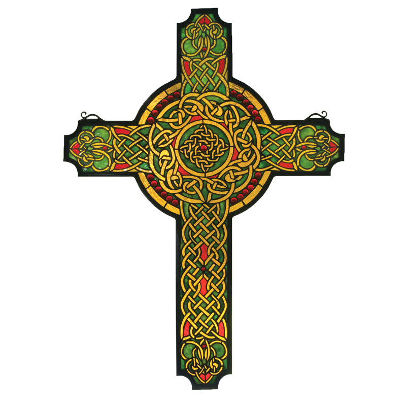 Multi-color Jeweled Celtic Cross Stained Glass Window Panel