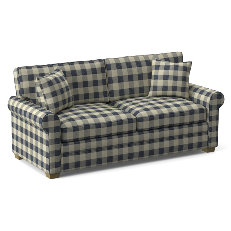 Bedford Sofa, Frost White Finish, Blue Buffalo Check; 0120-61