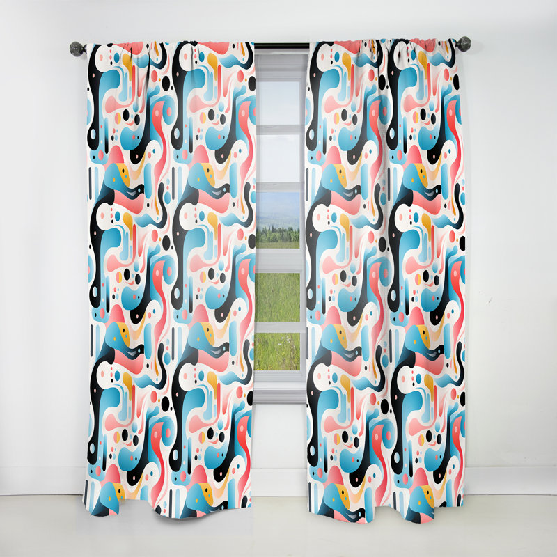 Motif III de style Mid-Century rose et bleu Else - Rideau moderne - Velours obscurcissant - 1 panneau, L 52 po x L 63 po