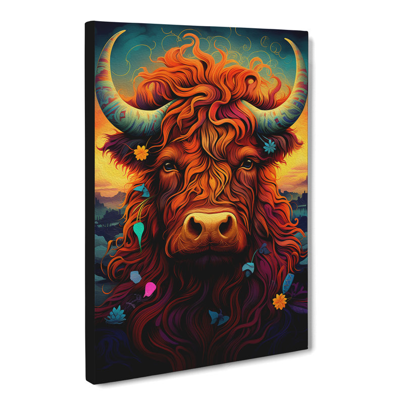 Highland Cow Neo-Plasticism Art - Wrapped Canvas, 76cm H x 50cm W x 3cm D