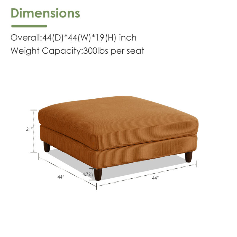 19" H Square Ottoman, Yellow