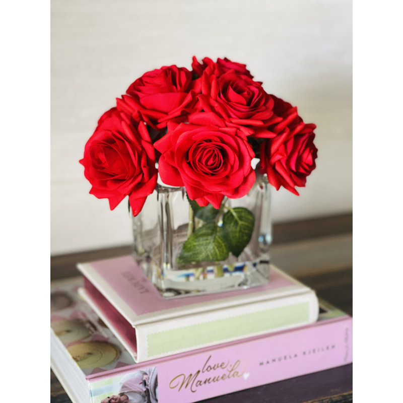 Centre de table artificiel Real Touch Rose, Rouge