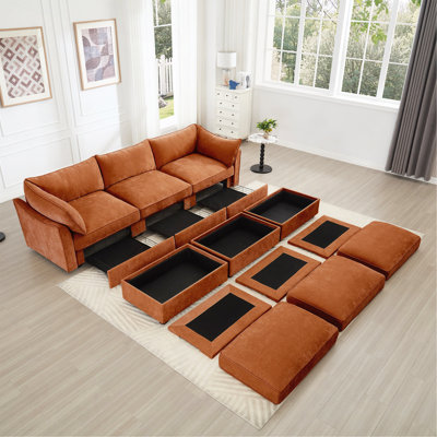 Canapé 3 places avec 3 repose-pieds, canapé-lit de cinéma maison 3 places large et profond pour le salon, canapé modulaire modulaire avec tiroir coulissant de rangement sous chaque siège