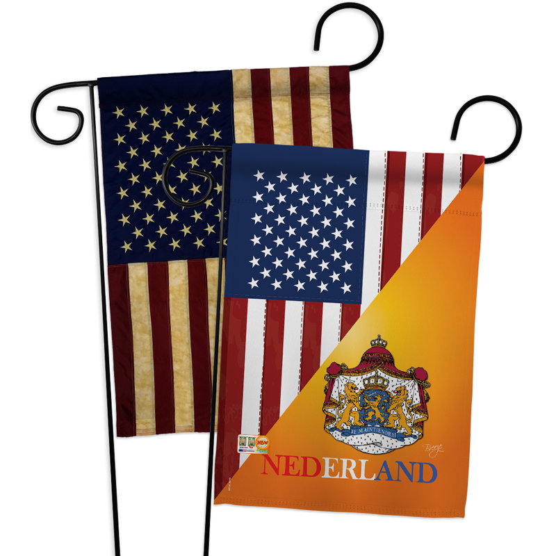 Ensemble de 2 drapeaux de jardin 2 côtés en polyester pour l’amitié hollandaise american