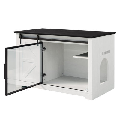 Enceinte de litière pour chat 46 "avec porte de grange coulissante Farmhouse