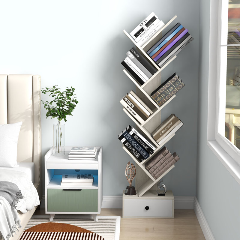 Grigorios Tree Bookshelf Storage Bookcase, Beige/Gray