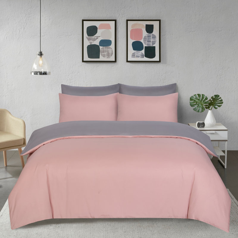 My Home Store Fridi Microfiber Reversible Duvet Cover Set , Single Duvet Cover + 1 Standard Pillowcase, Blush/Grey