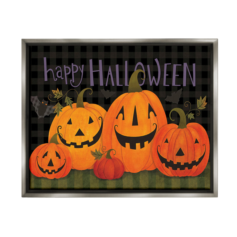 «Halloween sourire Jack-o-Lanterns» par Bernadette Deming sur, Cadre flottant gris lustré, H 25 po x l 31 po