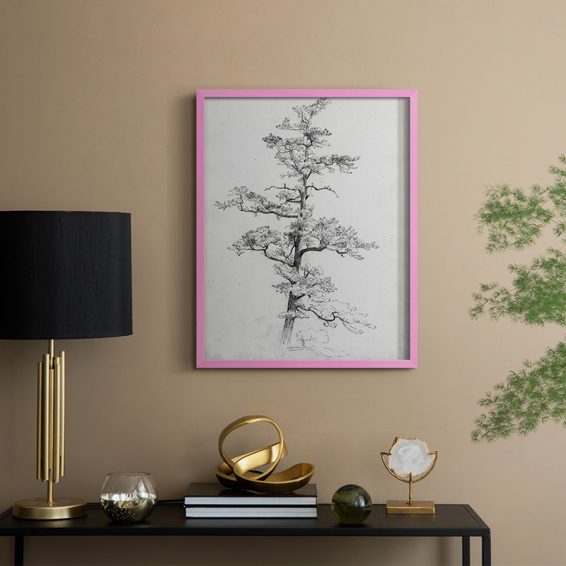 Impression florale vintage encadrée CECXV - bois massif, H 30 po x l 24 po, Rose