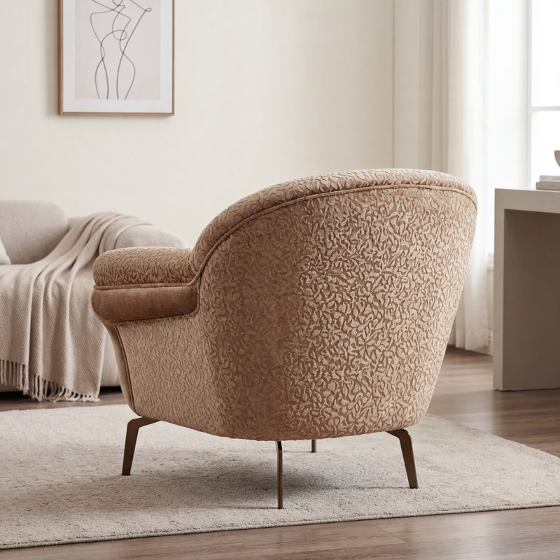 Chaise d'appoint Bergam Modern Glam avec dossier courbé et pieds métalliques, Beige, Doré