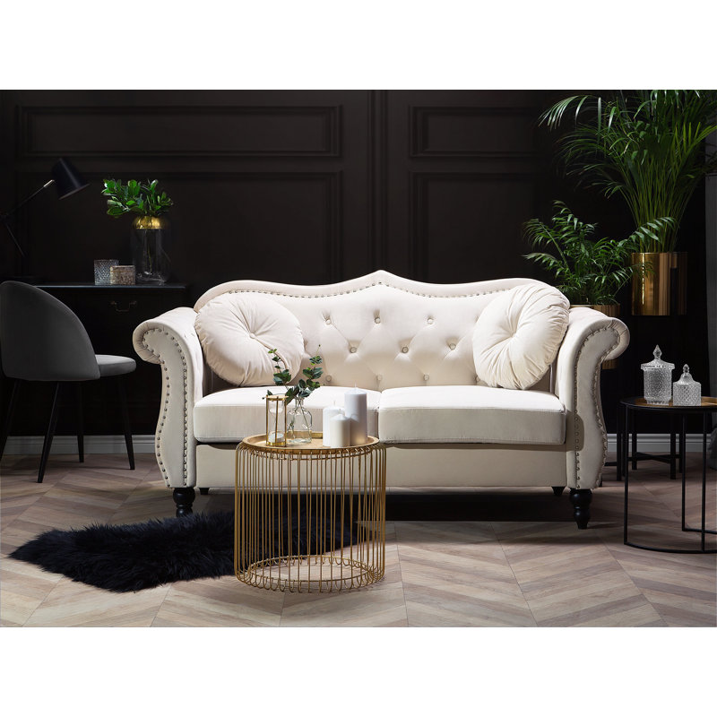 2 Seater Velvet Loveseat, Cream