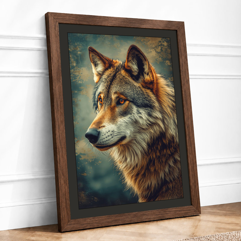 Wolf In Profile Boho - Print, A2 - 59.4 x 42.0 cm, Walnut
