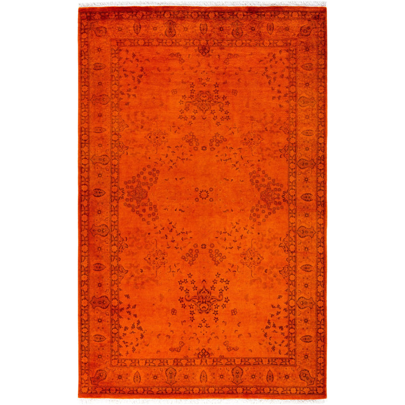 Tapis unique en laine orange 4 pi 7 po x 7 pi 2 po Huckstep