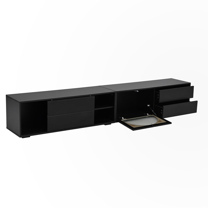 Console multimédia avec porte coulissante, Noir, noir, noir, noir
