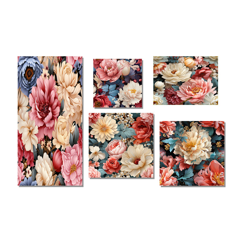 Chamblee - Ensemble de 5 impressions sur toile florales, Toile tendue