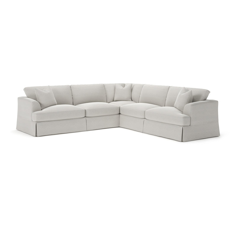 Lucia 3-Piece Slipcovered Corner Sectional, Drusky Ivory Sustain® Basketweave