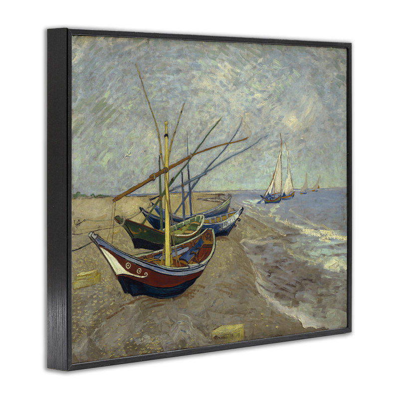 Art classique de bateaux de pêche classiques sur la plage par one1000paintings, Giclée encadrée noir minuit