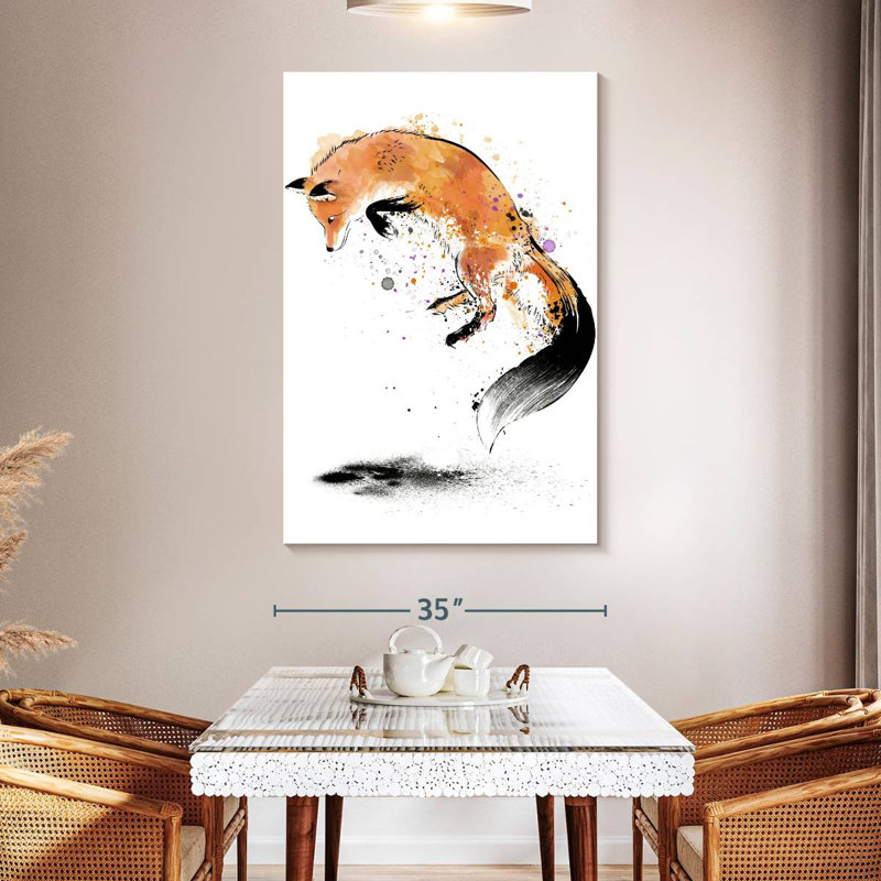 Brampt Red Fox Jumping Into Snow, 51" H x 34" W