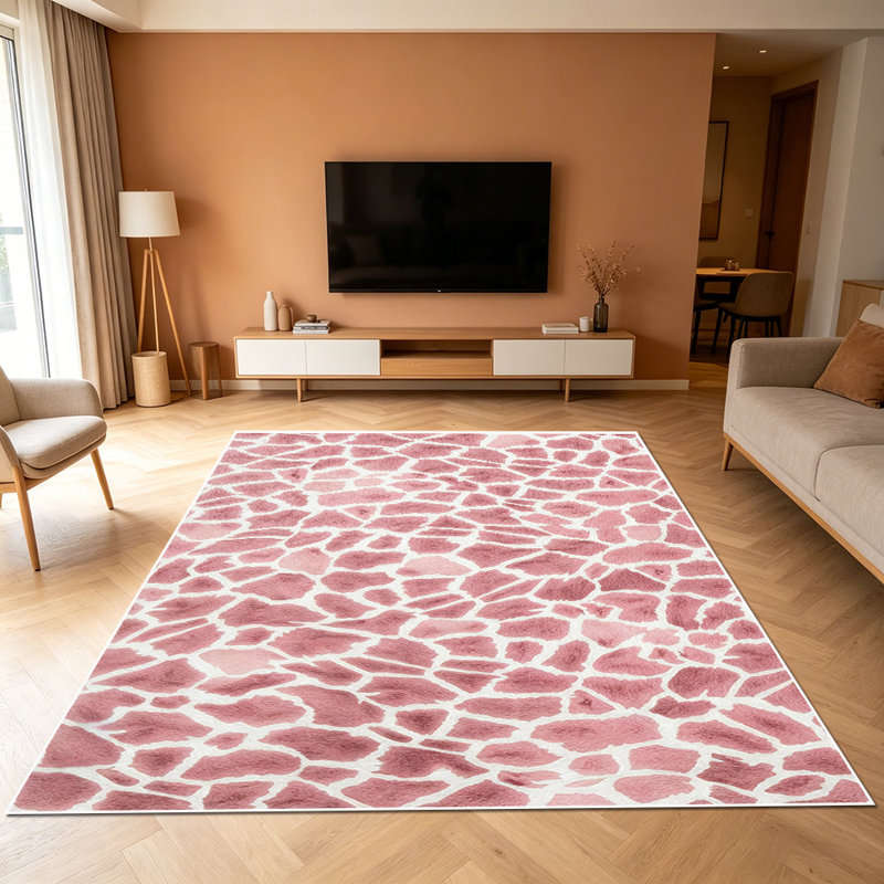 1PC pink irregular cracked geometric pattern area rugs, Soft and Comfortable, easy-to-maintain, machine washable Indoor floor mat, suitable for living room, bedroom, dining room, front entryway, balcony, patio, hallway, Home Decor, Outdoor Decor.