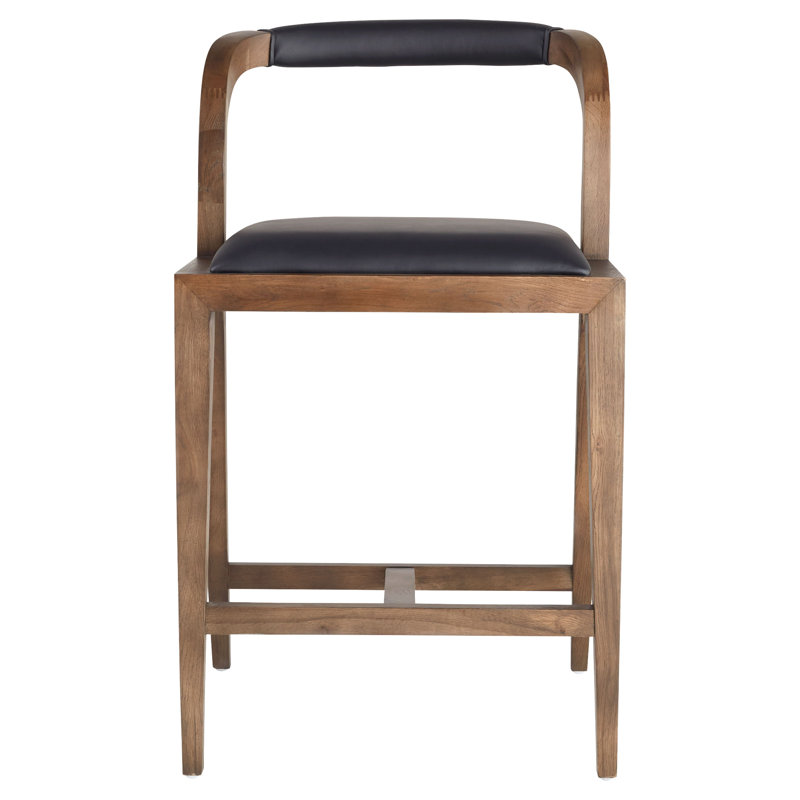 Caralia Black Leather and Wood Counter Stool