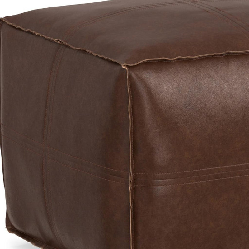 Pouf ottoman de 45 cm en similicuir brun foncé