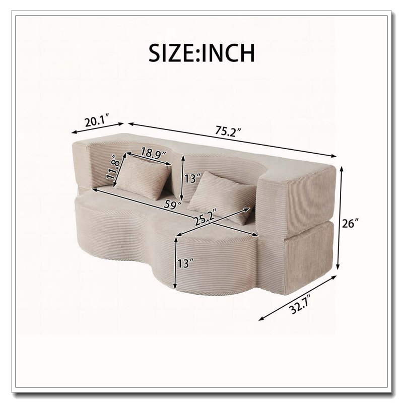 Canapé-lit pliant convertible 75 pouces, Brun clair beige