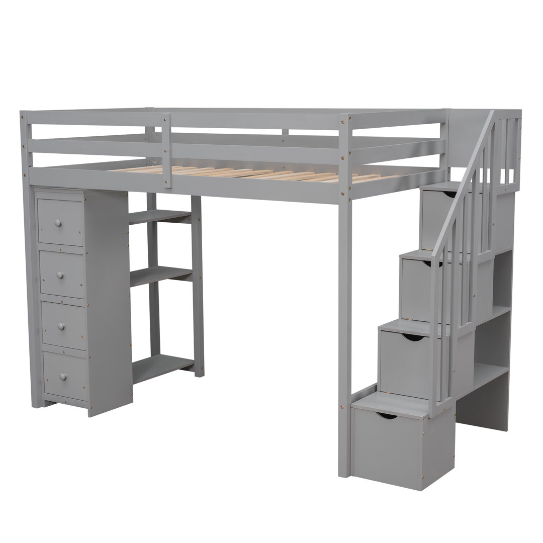 Gerta Twin 7-Drawer Loft Bed with Stair and Bookcase by Harriet Bee Harriet Bee 