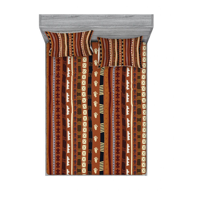Ensemble de draps en micro-fibre, Ensemble de draps pour lit double avec un drap-hou, Motif décoratif culturel à rayures
