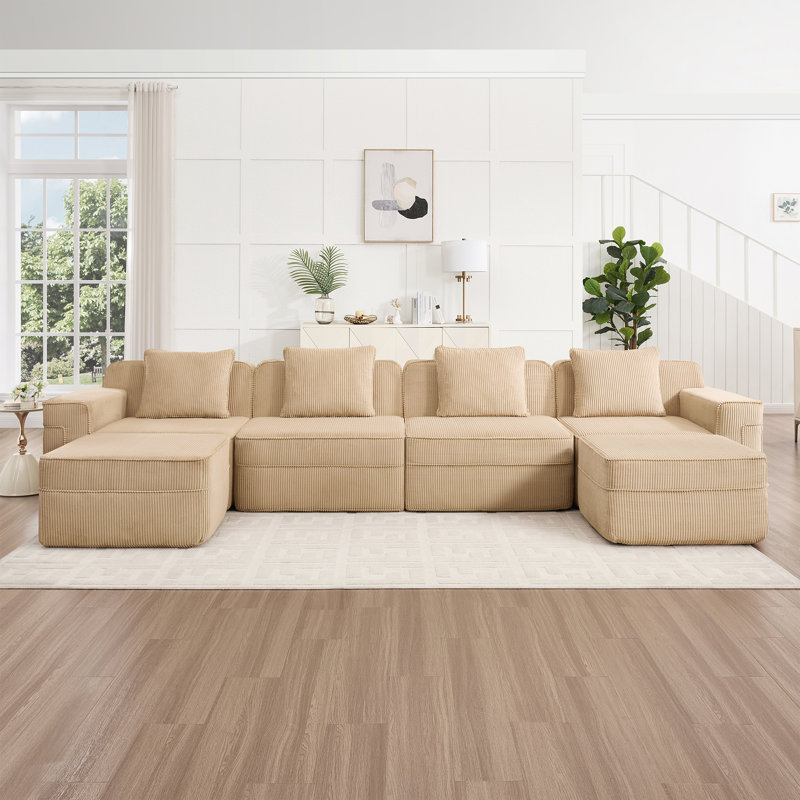 Canapé modulaire en U modulaire à 4 places, 4, H 33,8 po x l 153,5 po x P 71,6 po, Chameau