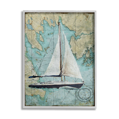 " Vintage World Map Sail Boat Ocean Coast Painting " by Art Licensing Studio