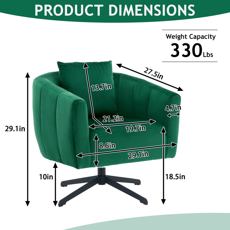 Metal Leg Velvet Swivel Chair, Green Velvet