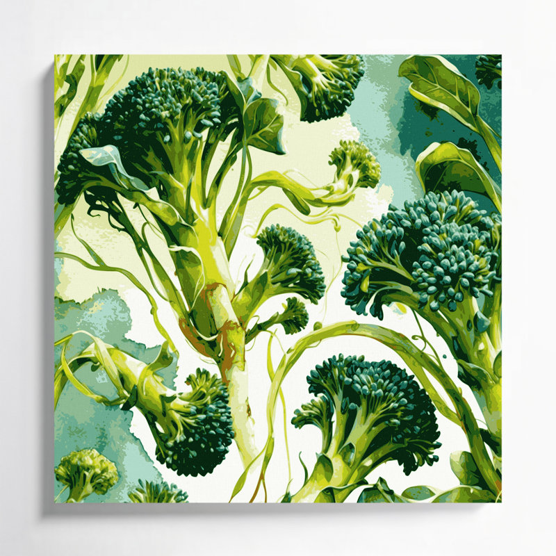 Art mural sur toile vert, légumes et broccoli, H 12 po x l 12 po