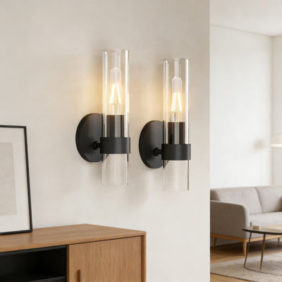 Ensemble de 2 appliques murales câblées avec verre transparent, luminaire de meuble-lavabo moderne pour miroir, chambre à coucher, salon et couloir