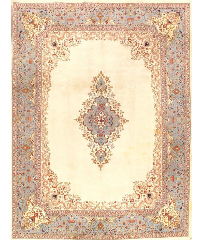 Tapis ivoire en laine noué à la main Royal Kerman Design