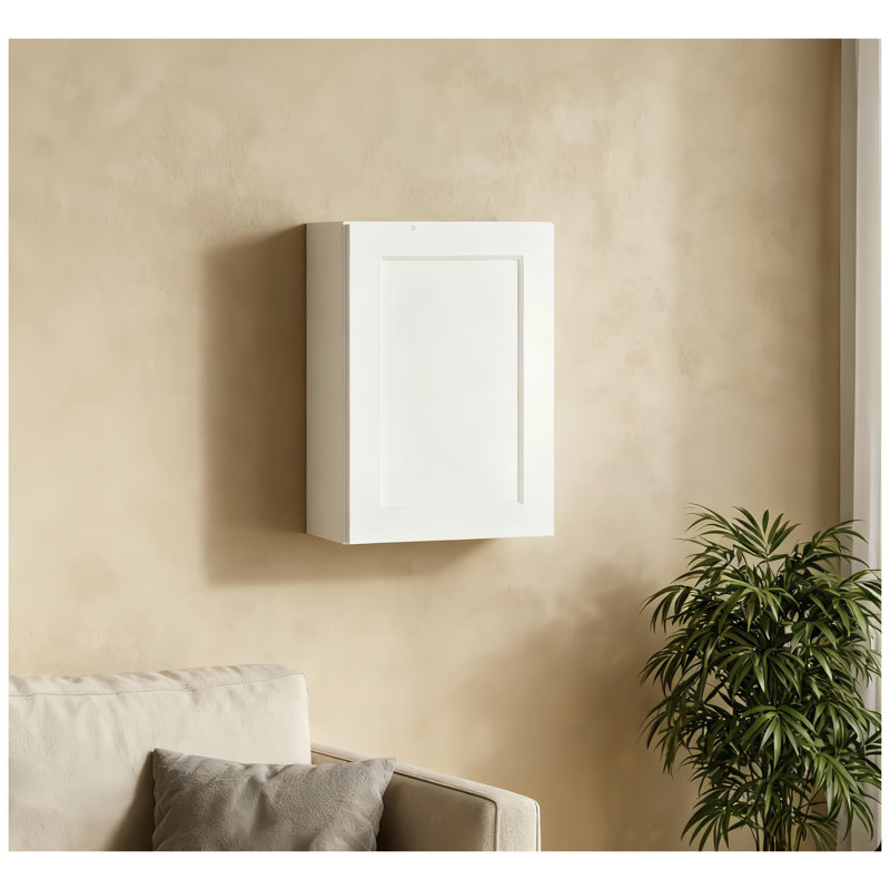Armoire murale à porte simple de style shaker en bois massif blanc l 21 po x H 30 po avec charnière à fermeture en douceur et tablette réglable