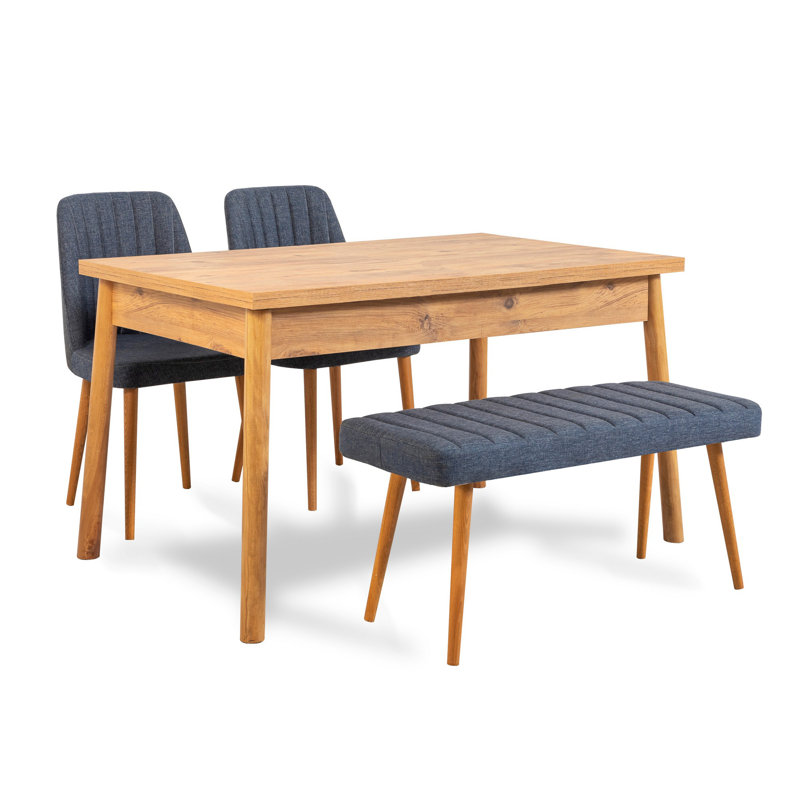 Caruso 4 - Person Dining Set, Atlantic Pine, Atlantic Pine,  Navy Blue