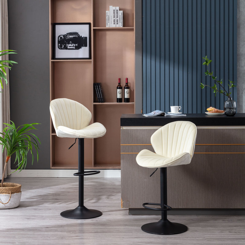Tabourets de bar réglables en tissu avec dossier et repose-pieds | Chaises de comptoir modernes pour cuisine et pub - Crème