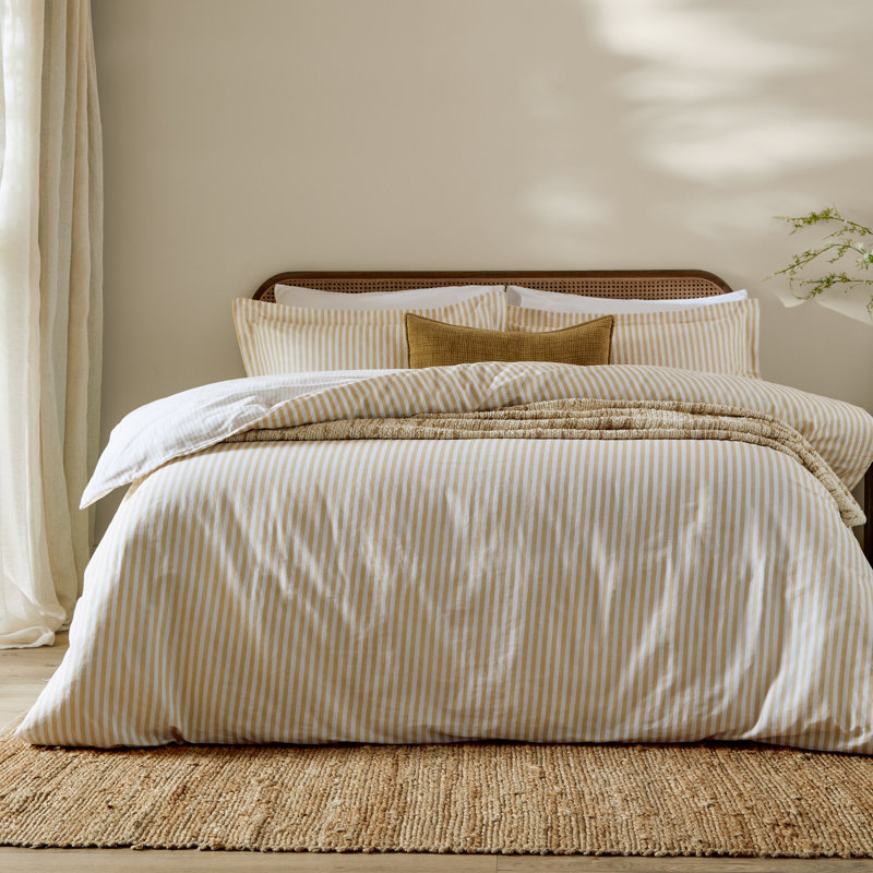 Hebden Cotton Striped Duvet Cover Set, Kingsize Duvet Cover Set + 2 Pillowcases , Yellow