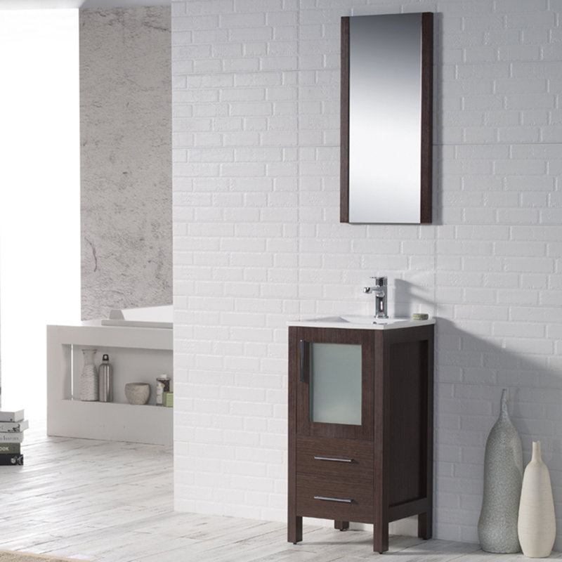 Ensemble de meuble-lavabo simple de 16 po avec miroir Mance, Wengé