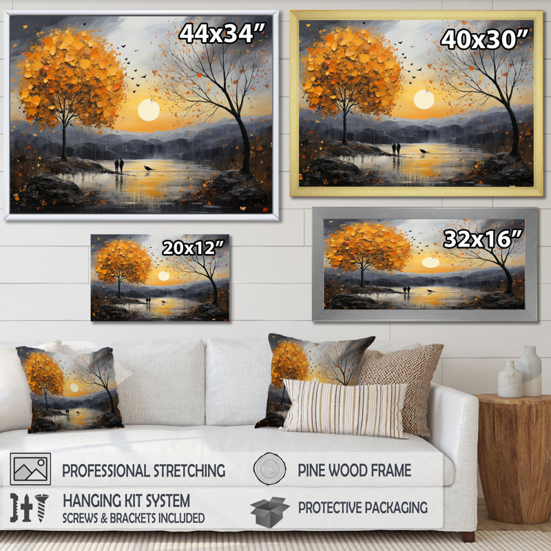 Romantic Landscape Melting Hearts III - Romantic Landscape Wall Decor, H 24 po x l 32 po x P 1 po, Cadre simple argenté