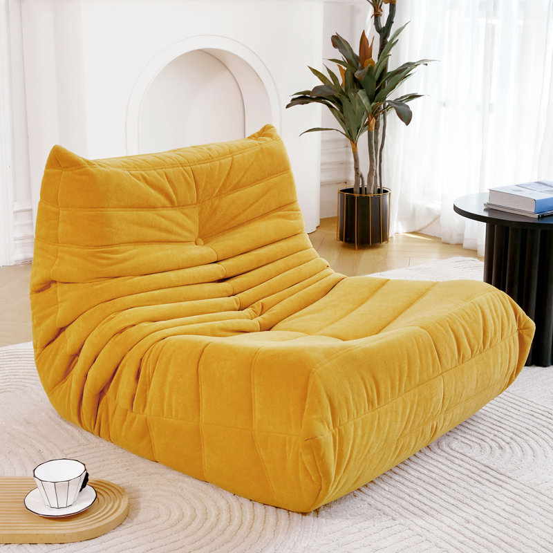 Bean bag Chair with button tufted back, Orange Polyester