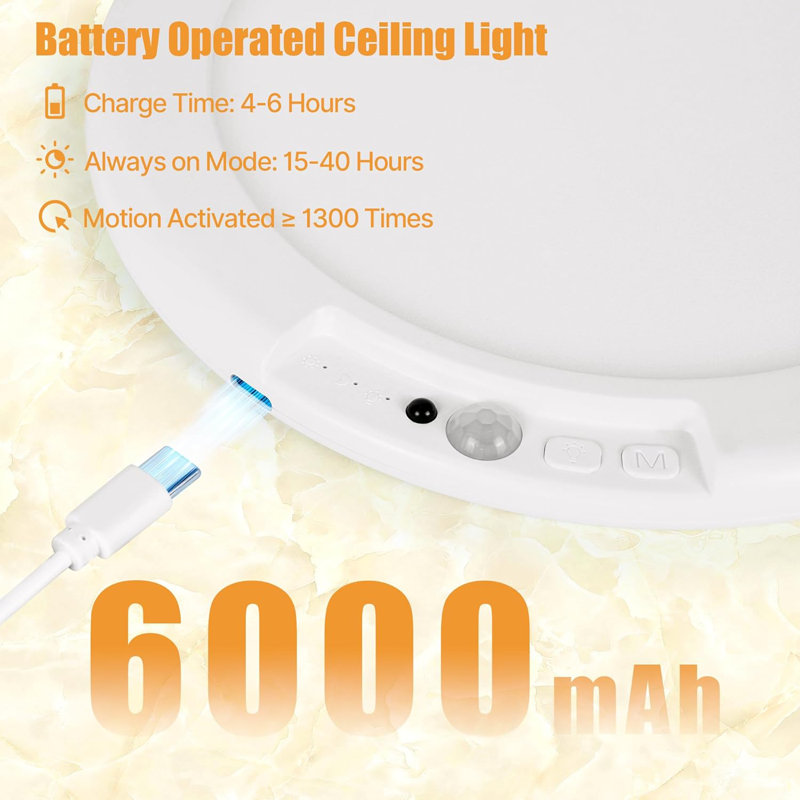 Rechargeable Ceiling Light No Wiring Battery Operated Ceiling Lights With Remote Motion Sensor Dimmable Timing Motion Activated Overhead Shower Light