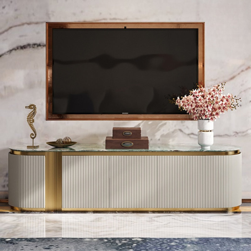Meuble télé moderne, minimaliste et luxueux, Vert / blanc cassé