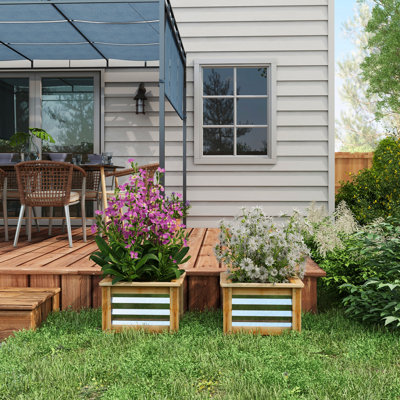 2 Raised Garden Beds, Galvanized Metal Reinforced Wood Planter Box, Cultivate Miscellaneous Plants, Self-Draining, 17.62" L X W 11.69" H 2 Bed, For Flower, Herb, Vegetable Planting,