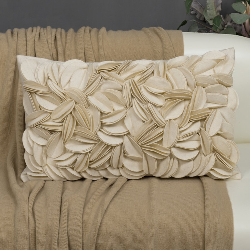 Housse de coussin brodée, Crème - toile et suède, Rectangle H 12 po x l 20 po