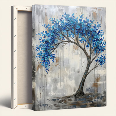 Art mural sur toile Gallery Wrap pour le salon, la chambre à coucher, le bureau ou le vestibule - décoration murale décorative avec arbre bleu
